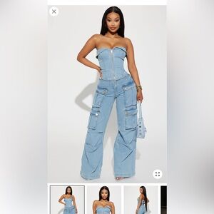 Sky Blue Women's Wide Leg Cargo Jeans